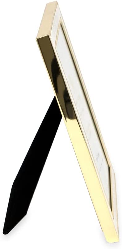 Isaac Jacobs 5x7 White Textured Leather (Vertical & Horizontal) & Gold Metal Picture Frame, with Black Fabric Easel, Wall-Mountable, Made for Tabletop, Wall-Hanging, Home or Office (5x7, White W/ Gold)
