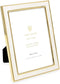 Isaac Jacobs 5x7 White Textured Leather (Vertical & Horizontal) & Gold Metal Picture Frame, with Black Fabric Easel, Wall-Mountable, Made for Tabletop, Wall-Hanging, Home or Office (5x7, White W/ Gold)