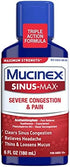 Severe Congestion & Pain Relief, Mucinex Sinus-Max Max Strength, 6oz Clears Sinus & Nasal Congestion, Relieves Headache & Fever, Thins & Loosens Mucus