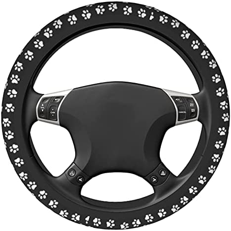 Dog Cat Paw Print Steering Wheel Cover for Women 14 15 inch Universal Cute Car Steering Wheel Accessories Paw Print Breathable Steering Wheel Protector