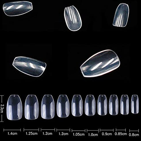 Acrylic Nails Tips Short Coffin 500PCS Ballerina Artificial False Nail Tip Full Cover 10 Sizes with Box for Art Salons & Home DIY by Beuniar (Clear)