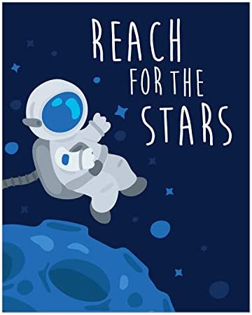 Space Kids Nursery Bedroom Decor - Set of Four 8x10 Prints - Cute Inspirational Wall Art Decoration For Boys and Girls