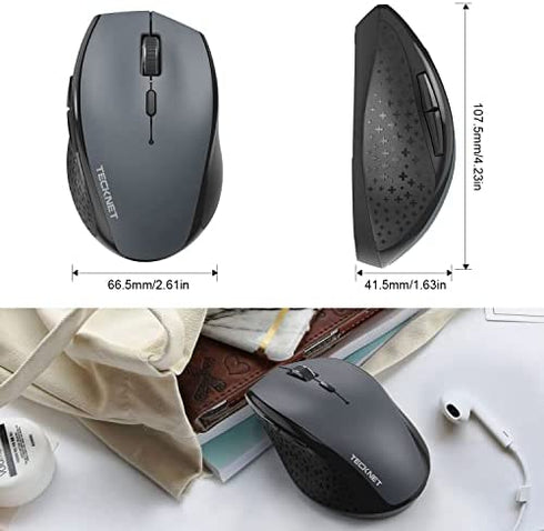 TECKNET Wireless Mouse for Laptop, 2.4G Wireless Computer Mouse with 3200 Adjustable DPI, 30 Months Battery, Ergonomic Grips, 6 Buttons Cordless Mouse, Portable Optical USB Mouse for PC, Laptop, Mac