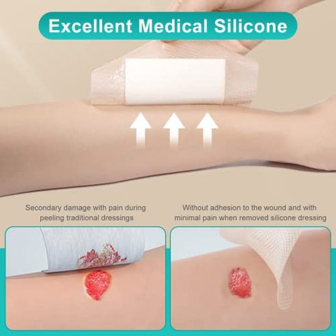 Dimora Silicone Foam Dressing with Border Adhesive 4"x4" Waterproof Wound Dressing Bandage for Wound Care 10 Pack