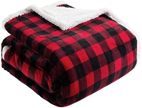 BEAUTEX Sherpa Fleece Throw Blanket, Super Soft Warm Buffalo Plaid Plush Blankets and Throws, Lightweight Cozy Fuzzy Blanket for Couch Sofa Bed (Red, Throw 50" x 60" )