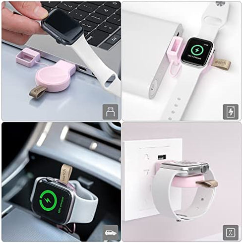 LVFAN Charger for Apple Watch, Portable iWatch Charger USB Wireless Charger Fast Charging Magnetic Cordless Car Travel Charger for Apple Watch Series 8 7 6 5 4 3 2 1 SE (Pink)