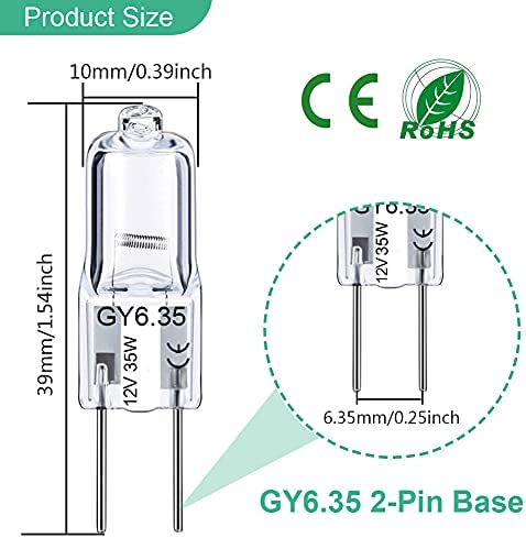 GY6.35 Halogen Light Bulbs 12 Volt 35 Watt, 12 Pack 2 Pin GY6.35 Base Bulb, Replacement T4 Tubular JCD Type Bulb for Ceiling Lights, Table Lamp, Chandelier, 2700K Warm White, Dimmable