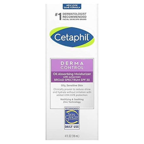 CETAPHIL DERMACONTROL Oil Absorbing Moisturizer with SPF 30 , For Sensitive, Oily Skin , 4 fl oz , Absorbs Oil, Reduces Shine, Hydrates, Protects , No Added Fragrance