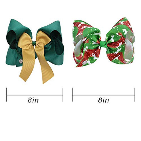 4 Pcs Large Christmas JOJO Hair Bows, 8 Inch Handmade Grosgrain Ribbon Alligator Clip Hair Accessories for Gifts 1