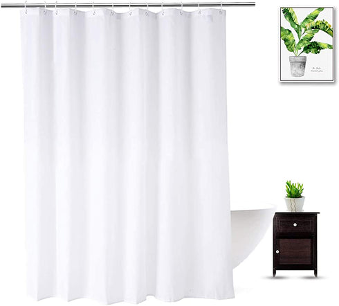 Extra Long Shower Curtain Liner 80 Inches Long, Heavy Duty Water Repellent Polyester Bathroom Fabric Shower Curtains for Spa and Hotel Quality, Machine Washable, 72 x 80 Inch, White