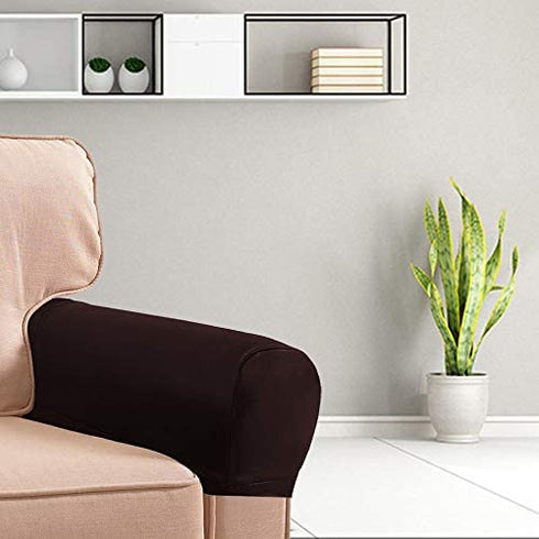 LERTREE 1 Pair PU Leather Sofa Armrest Covers Armchair Arm Covers Stretchy Furniture Protectors for Couch Chair Arm (Coffee)