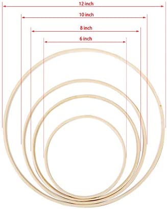 12 Pack Wooden Bamboo Floral Hoop Large Wooden Wreath Hoop Craft Rings Bamboo Circles Macrame Hoops Rings for DIY Dream Catcher, Wedding Wreath Decor, Wall Hanging Crafts(6/8/ 10/12 inch)