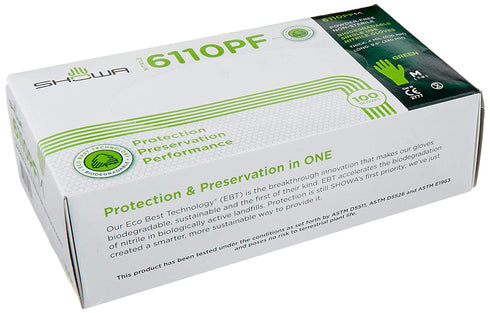 Showa 6110PF Biodegradable Disposable Powder Free Nitrile Glove, Medium (1 Box)