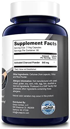 Activated Charcoal 840 mg- 200 Veggie Capsules (Vegan, Non-GMO & Gluten-Free)
