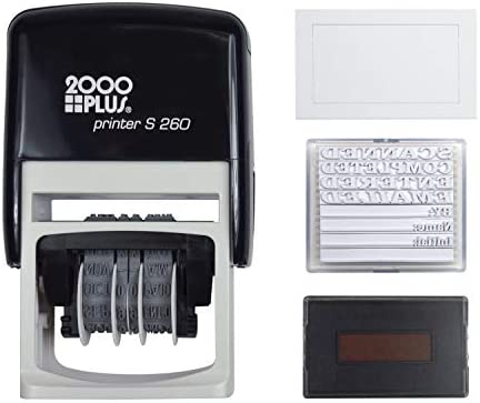 2000 PLUS 4-in-1 Self-Inking E-Message Date Stamp, 1-7/8" x 3/16" Impression, Blue and Red Ink (011098)