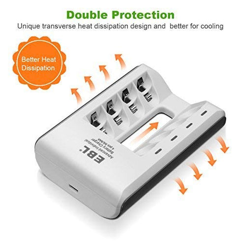 EBL Rechargeable AAAA Batteries 4 Counts with Smart Battery Charger - 400mAh AAAA Battery Surface Pen Battery and Universal Battery Charger for AA AAA AAAA Ni-MH Ni-CD Rechargeable Batteries