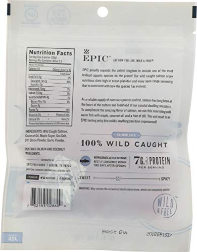 Epic Jerky Bites, 100% Wild Caught, Maple Glazed & Smoked, Alaskan Salmon, Coconut Oil 2.5 oz. Pouch