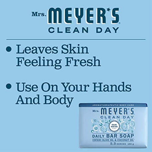 Mrs. Meyer's Bar Soap, Use as Body Wash or Hand Soap, Made with Essential Oils, Rain Water, 5.3 oz, 1 Bar