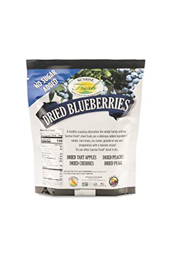 Dried California Blueberries, Unsweetened, No Added Sugar, Sunrise Fresh Dried Fruit Co., 6oz. bag