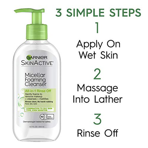 Garnier SkinActive Micellar Foaming Face Wash, For Oily Skin, 6.7 fl oz