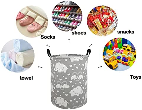 DUYIY Canvas Storage Basket with Handle Large Organizer Bins for Dirty Laundry Hamper Baby Toys Nursery Kids Clothes Gift Basket (love elephant)