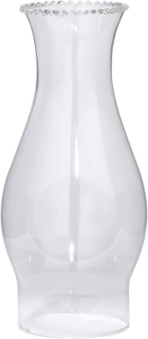 B&P Lamp 3 Inch by 8 1/2 Inch Clear Glass Crimped Top Chimney for Oil and Kerosene Style Lamps