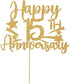 Gold Glitter Happy 15th Anniversary Cake Topper for Wedding Anniversary/Anniversary Party/Happy Birthday Party Decorations