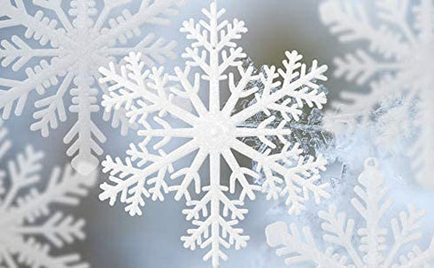 Large Snowflakes - Set of 6 White Glittered Snowflakes - Approximately 12" D -Two Assorted Designs Snowflake Decorations - Snowflake Window Décor - Winter Decorations