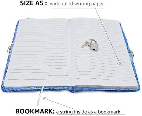 VIPbuy Magic Reversible Sequin Notebook Diary Lined Travel Journal with Lock and Key for Kids Girls, Size A5 (8.5” x 5.5”), 78 Sheets, Panda (Blue to Purple)