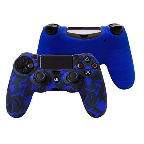 Hikfly Silicone Gel Controller Cover Skin Protector Compatible for Sony Playstation 4 PS4/PS4 Slim/PS4 Pro Controller (2X Controller Camouflage Cover with 8 x FPS Pro Thumb Grip Caps)(Red,Blue)