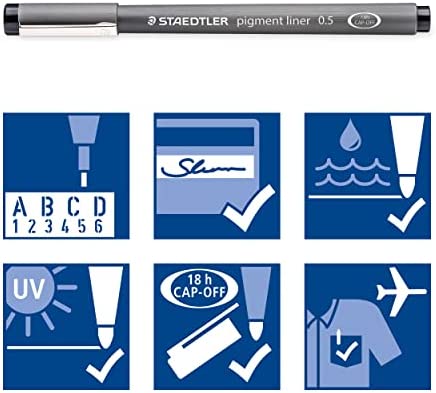 STAEDTLER Pigment Liner Fineliner Pens with Assorted Line Width - Black (Set of 8)