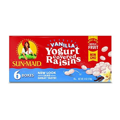 Sun-Maid Yogurt Coated Raisins | Vanilla | 1 Ounce Boxes | 6 Count (Pack of 1) | Whole Natural Dried Fruit | No Artificial Flavors | Non-GMO