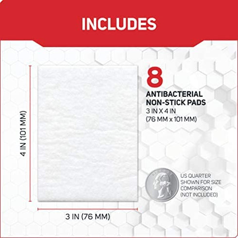 Care Science Antibacterial Non Adherent Pads, 3 in x 4 in, 8 ct | Non Stick Pads for Covering Wounds, Kills Staph & MRSA, Helps Prevent Infection
