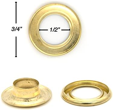 Ram-Pro 1/2" Brass Grommets Eyelets with Washers Kit, Solid Metal Antique Style Eyelet Repair Replacement Pack, Sets of 25