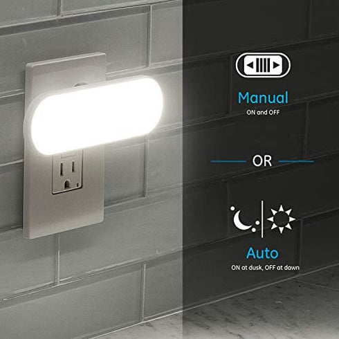 GE Ultrabrite LED Light Bar, 100 Lumens, Dusk-to-Dawn Sensor, Auto/On/Off Switch, Plug-in, Night Light, Ideal for Dark Spaces, Bedroom, Bathroom, Kitchen, Hallway, Garage, White, 12498, 1 Pack