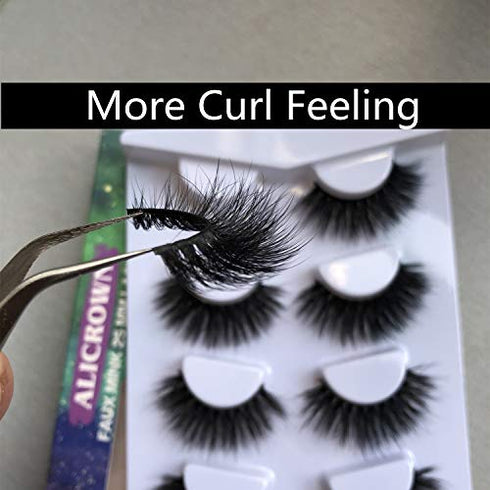 ALICROWN Faux Mink Lashes Pack 3D Volume Natural Fluffy Wispies Cross False Eyelashes