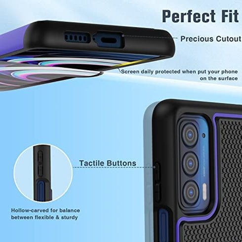 for Motorola Moto Edge 2021 (Edge 5G UW) Case: Dual Layer Protective Heavy Duty Cell Phone Cover Shockproof Rugged with Non Slip Textured Back - Military Protection Bumper - 6.8inch (Black Blue)