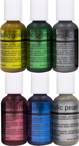 Chefmaster - Metallic Airbrush Kit - Airbrush Food Coloring - 6 Pack - Vibrant and Fade-Resistant Sheen - Works With Any Airbrush Tool to Achieve Amazing Effects and Designs - Made in the USA