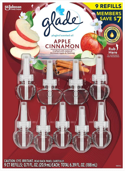 Glade PlugIns Scented Oil Refill, Essential Oil Infused Wall Plug in, 6.39 fl. oz, 9 ct. (Apple Cinnamon)