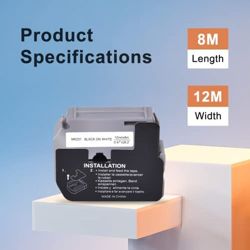 LEMERO Compatible with Brother M Tape M-K231 M231 MK231 M-K231s 12mm x 8 Meter White Label Tape - for Brother PT-65 PT-70 PT-80 PT-90 PT-45M 26.2 Feet Black on White (5 Pack)