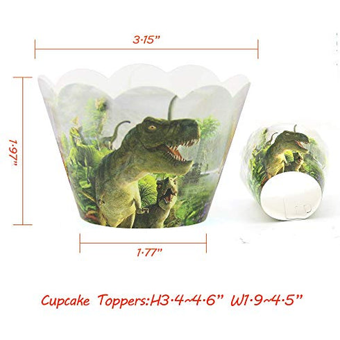 Dinosaur Cupcake Toppers and Dinosaur Cupcake Wrappers 48 Pcs Dinosaur Party Decorations Birthday Party Supplies For Boys Dino Cupcake Topper