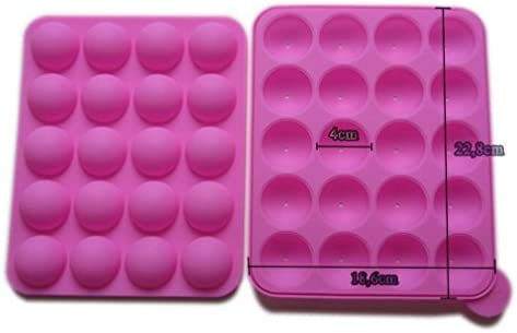 Rbenxia Silicone Cake Mold 20-cavity Half Circle Lollipop Party Cupcake Baking Mold Cake Pop Stick Mold Tray Pink with 25 Sticks
