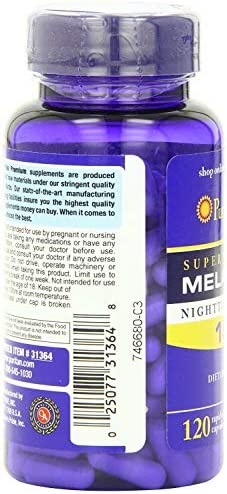 Puritan's Pride Melatonin 10 mg Sleep aid Insomnia Relax Sleep Pill 120 Capsules (3-Pack)