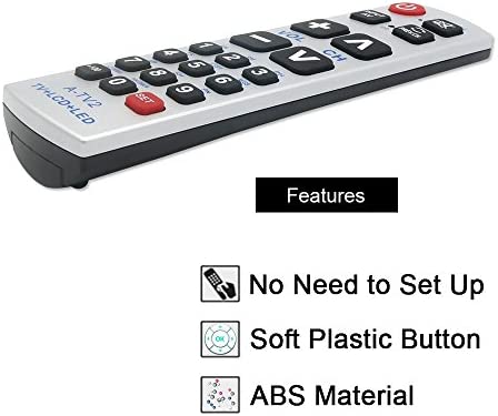 LuckyStar Big Button Universal Remote Control A-TV2, Initial Setting for Lg, Vizio, Sharp, Zenith, Panasonic, Philips, RCA - Put Battery to Work, No Program Needed