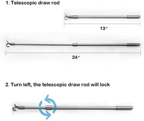 MiLin Draw Rod for Cordless Window Blinds and Shades, Telescopic 13in to 24in, Universal Telescoping Drapery Pull Rod and Adjustable Curtain Wand (13 - 24 in)