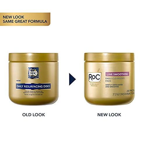 RoC Resurfacing Disks, Hypoallergenic Exfoliating Makeup Remover Pads for Wrinkles and Skin Tone, Hypo-Allegenic Skin Care, Oil-Free Daily Cleanser, 28 Count (Packaging May Vary)