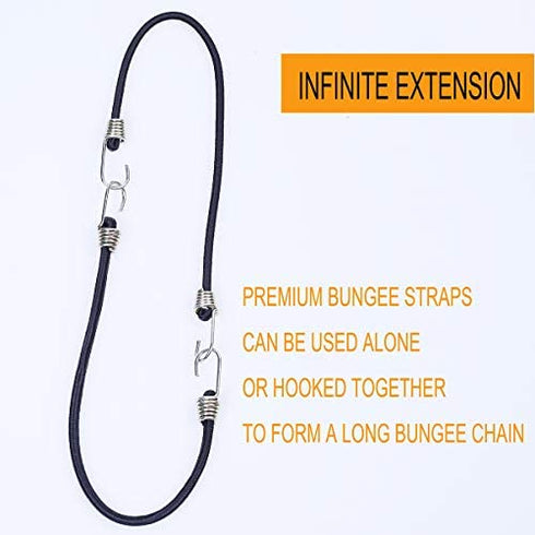 10 Pack Mini Bungee Cords with Hooks, 9 Inch Rubber Stretchy Bungee Cords with Carabiner Hooks for Camping, Tools, Tarps (Black)
