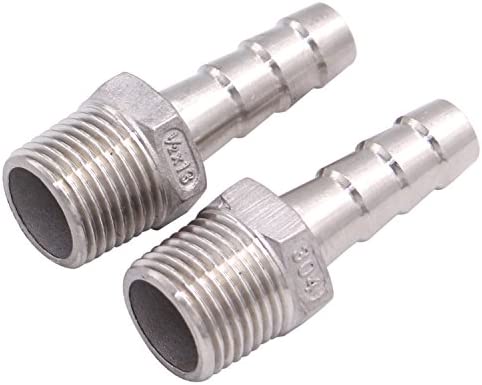DERNORD Stainless Steel 1/2" Hose Barb x 1/2" NPT Male - Home Brew Pipe Fitting Pack of 2