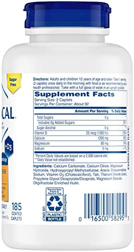 Citracal Slow Release 1200, 1200 mg Calcium Citrate and Calcium Carbonate Blend with 1000 IU Vitamin D3, Bone Health Supplement for Adults, Once Daily Caplets, 185 Count