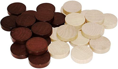 ASNEY Wooden Backgammon Pieces, Solid Wood Checker Pieces Set Board Game Table Chips and 5 Dices, Includes Storage Bag (1.34")
